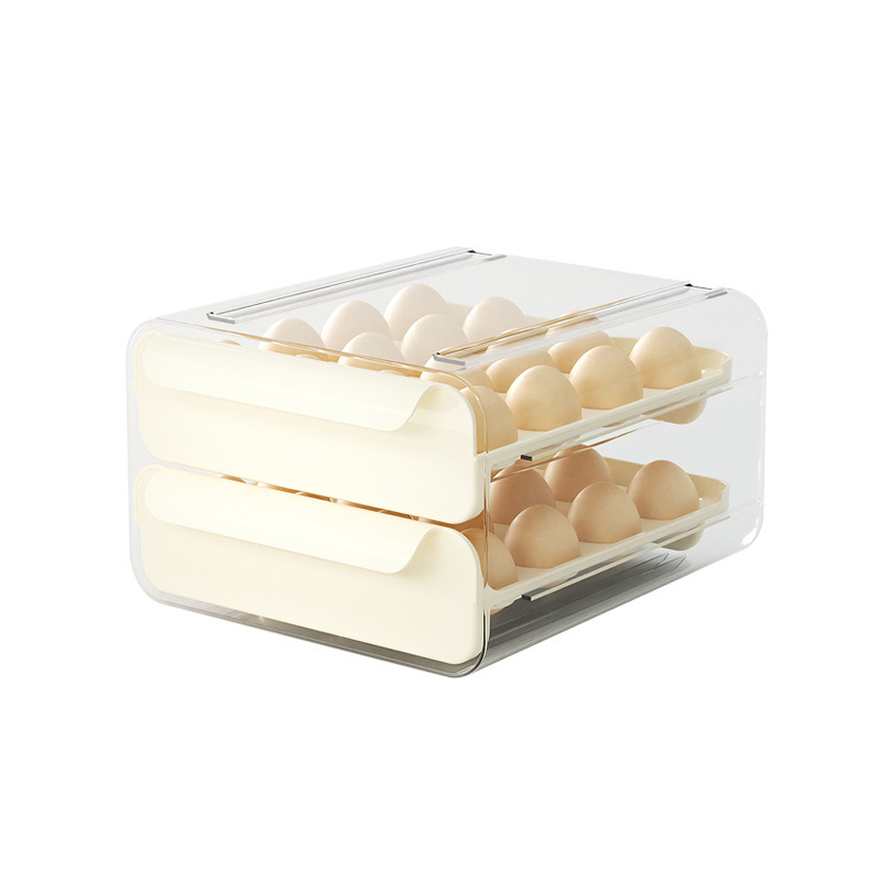 卵箱引き出し式新鮮保持収納ケースプラスチック冷蔵庫用卵を入れるケース転倒防止キッチン卵箱ラック|undefined