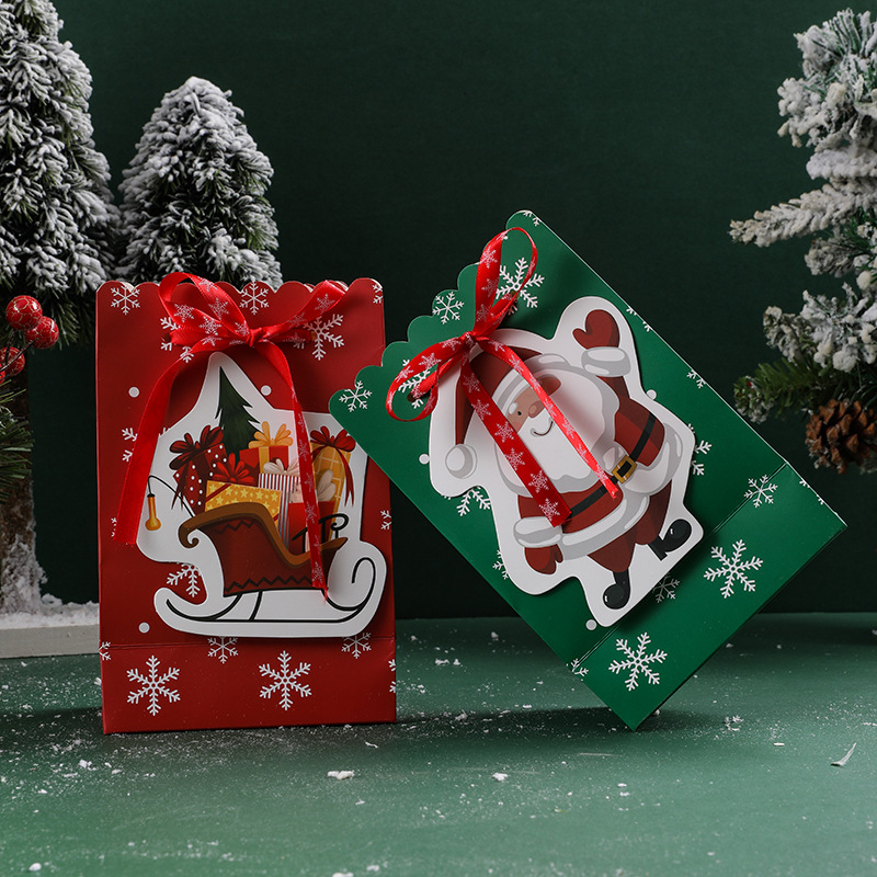 Factory spot Christmas paper bag creative bow snowflake hand candy gift bag cute Christmas gift bag