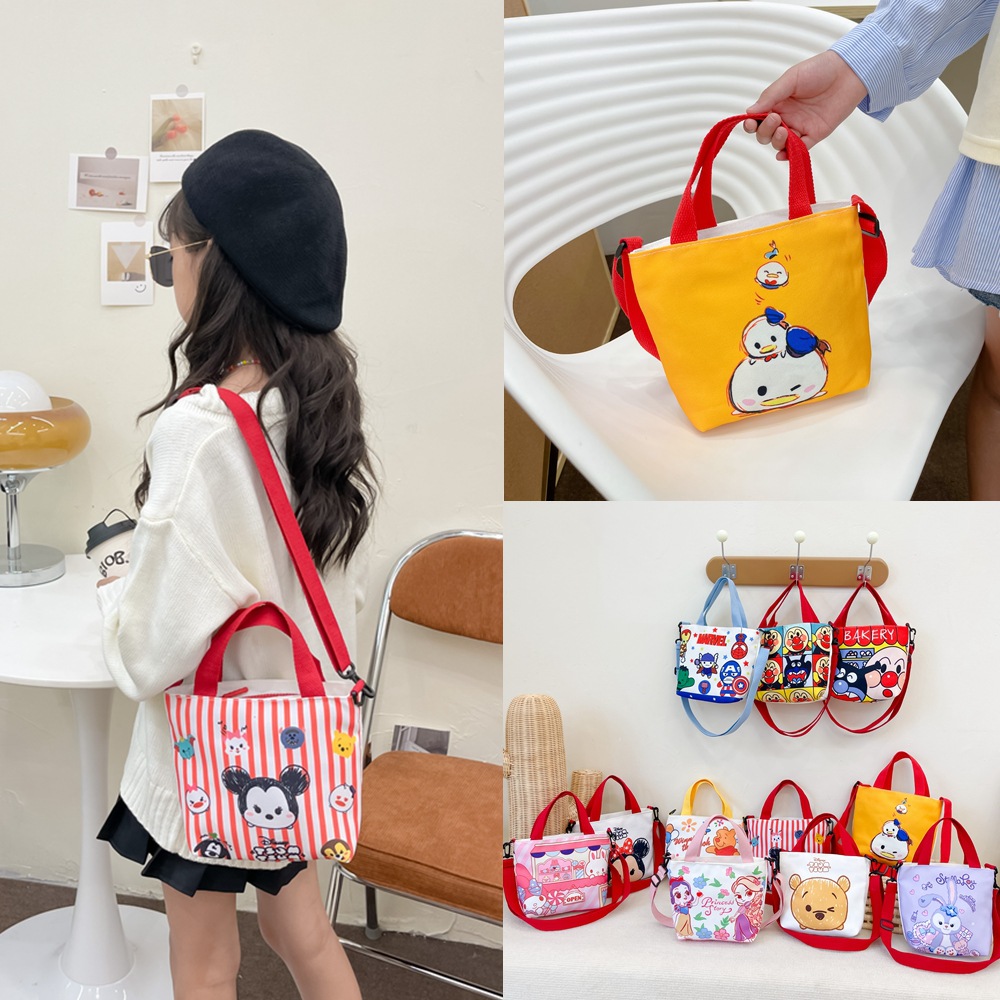 Children's Bag Boys and Girls Stylish Fashion Handbag All-match Canvas Bag Travel Zipper Shoulder Cartoon Handbag