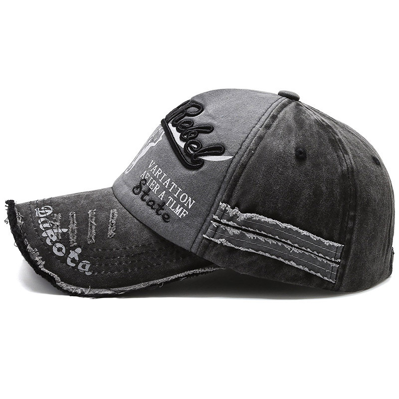 Vintage embroidered cow head washed baseball cap old sunshade hat men's and women's sunscreen cap sun hat Korean fashion