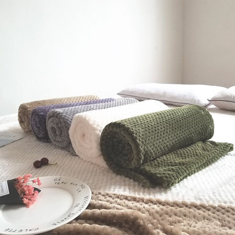 Solid Color Mesh Pineapple Single Office Lunch Break ins Flange Coral Fleece Blanket Nap Small Blanket Cover Blanket