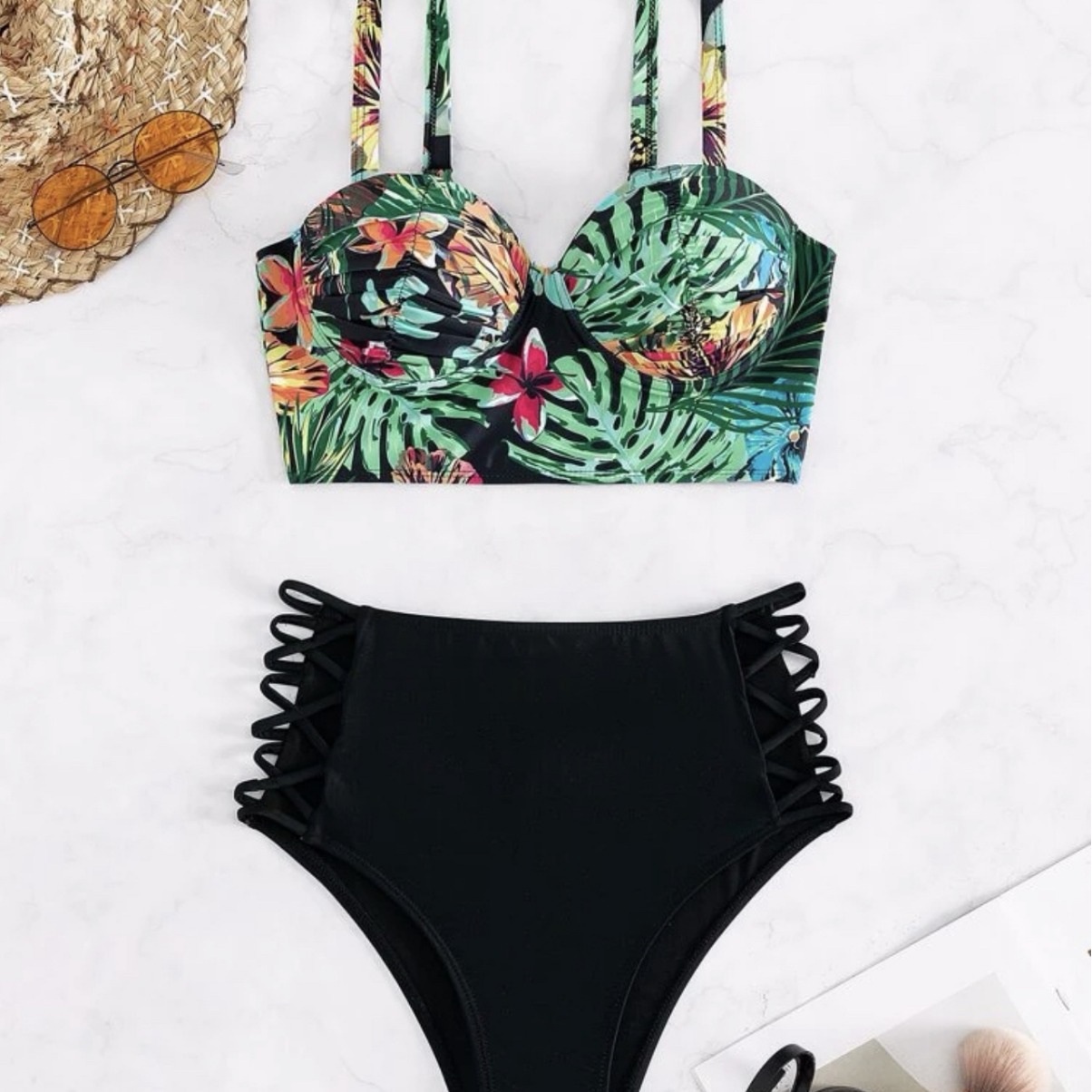 2024 European and American new sexy hard cup steel bracket printed split swimsuit bikini cross-border AliExpress wholesale hot sale