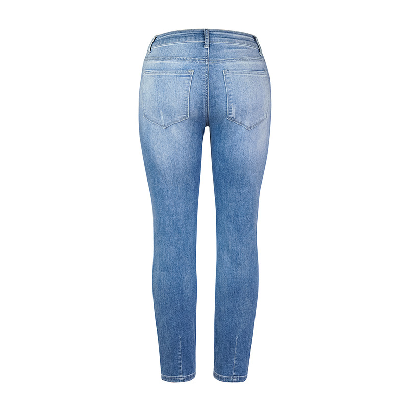 2022 new cross-border Europe and the United States Amazon ripped paint feet high elastic ladies jeans super hot