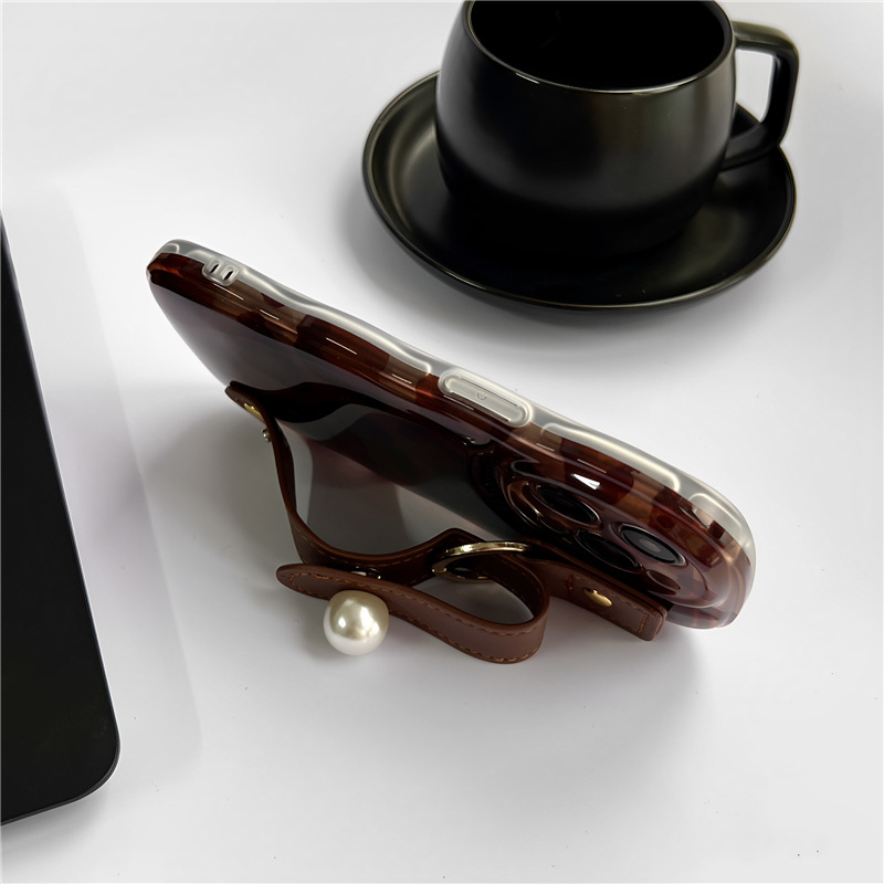 Brown leopard leather wrist strap for iphone15pro Apple 14 phone case 13promax fashion brand 12pro