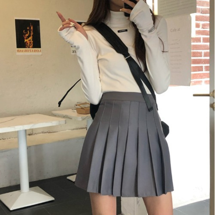 Pleated Skirt Short Skirt Women's Spring and Summer New Arrival Skirt High Waist A- Line Skirt Slimming Black and White Anti-Light Short Skirt Autumn