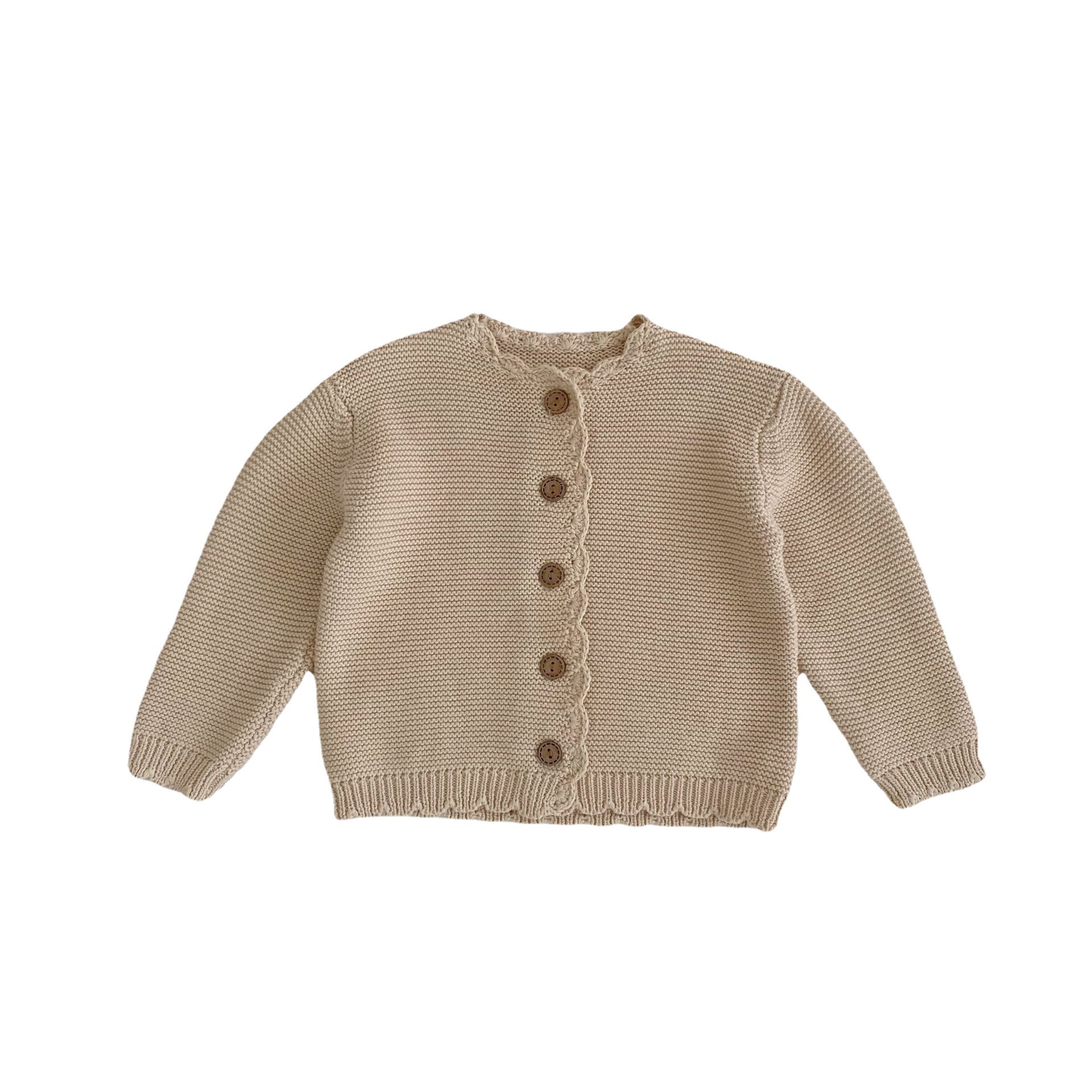Spring 2023 All-match Boys and Girls Baby Children's Crewneck Handmade Crocheted Pure Color Knitted Cotton Long Sleeve Cardigan Jacket
