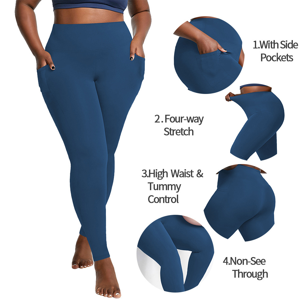 Double Side Pocket Large Size Yoga Pants 1XL-5XL Amazon AliExpress European and American High Waist Sports Large Size Leggings
