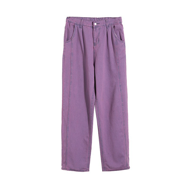 2023 Spring New Hong Kong Style Jeans Men's Korean Style Fashion Neutral Style Loose Wide Leg Pants Fashionable Purple Pants