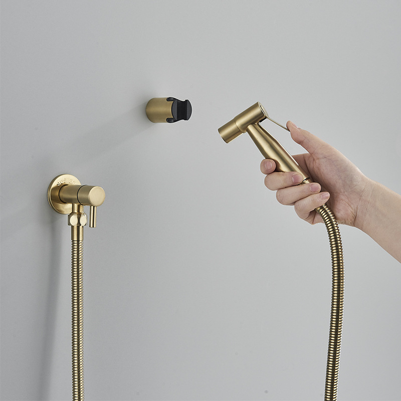 Gold stainless steel spray gun bidet toilet set brushed gold booster nozzle bathroom cleansing toilet flusher