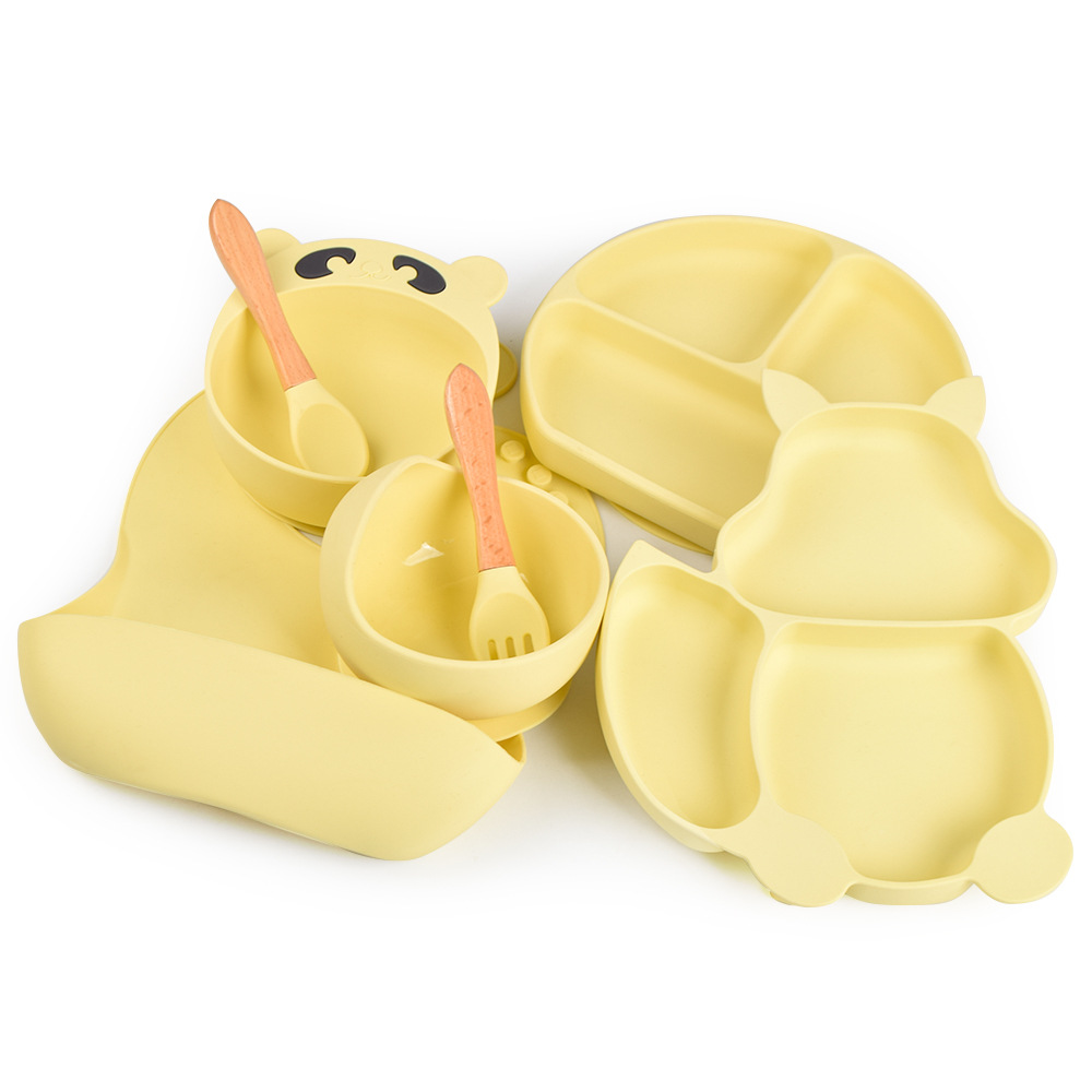 Baby Silicone Dinner Plate Integrated Children's Tableware Supplementary Bowl Sub-format Dinner Plate Spoon Fork Straw Set