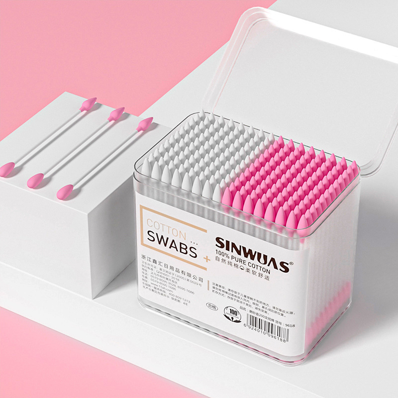Disposable makeup cotton swabs 300 boxed round pointed double-headed cotton swabs clean sanitary cotton ear cotton swabs