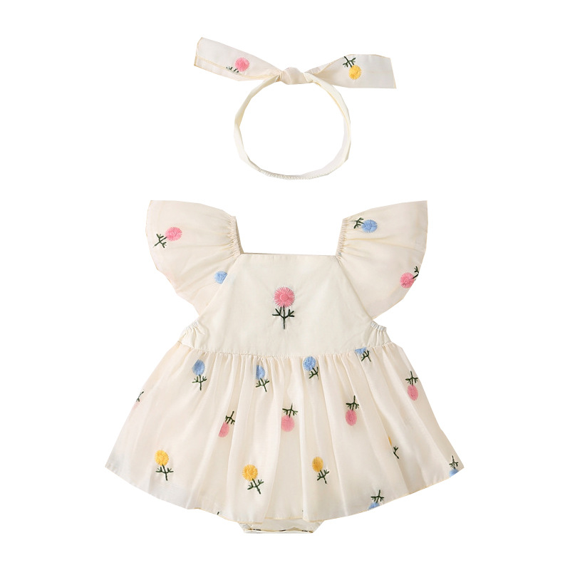 Female Baby Summer Clothes Short-sleeved Thin Triangle Wrap Fart Clothes Baby's One-piece Clothes Hundred Days Full Moon Haku Climbing Clothes