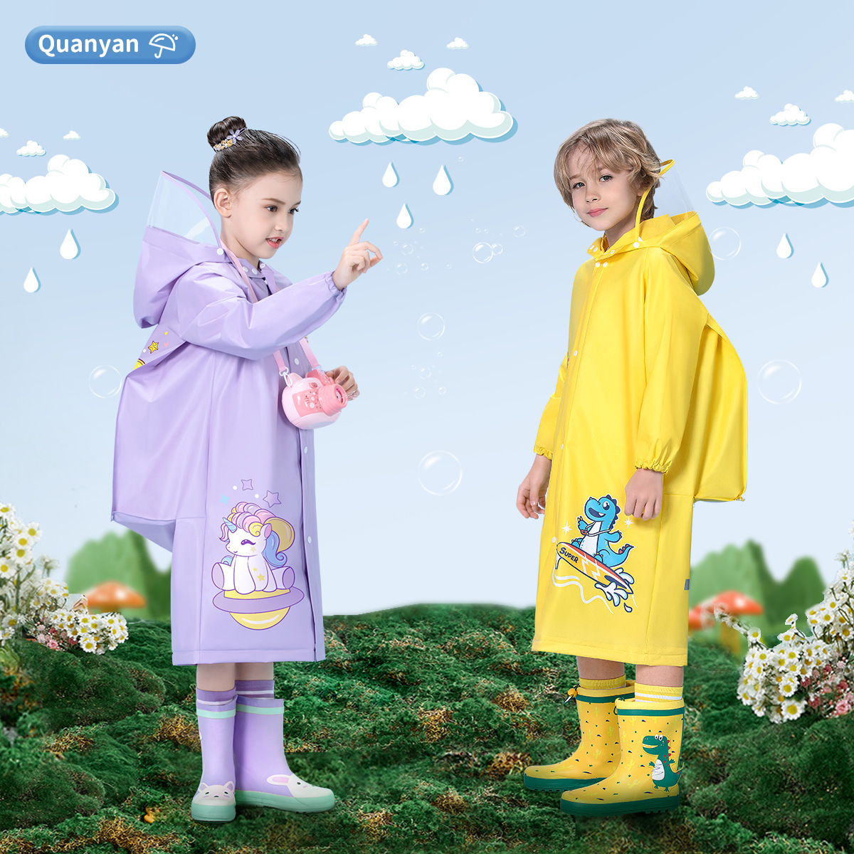 Wholesale EVA children's raincoat boys and girls baby primary school students with schoolbag rainproof rainproof poncho