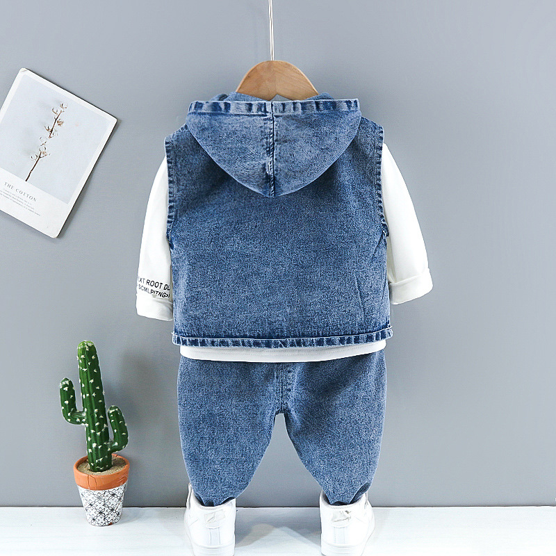 Children's clothing for boys and girls spring and autumn trend new denim vest jeans three-piece baby recommended set Wholesale