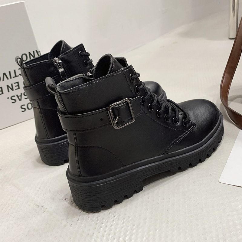 Modische, lässige Plateaustiefel mit dicker Sohle und Schnürung 2023 Neue europäische und amerikanische Damenstiefel mit dicker Sohle_voghion.com