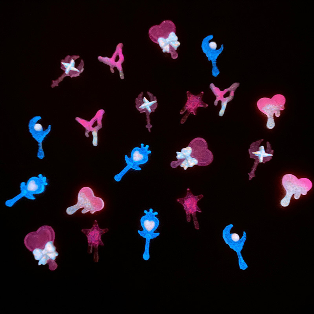 New Beautiful girl magic stick nail jewelry pink fairy stick luminous love bow cane nail sticker