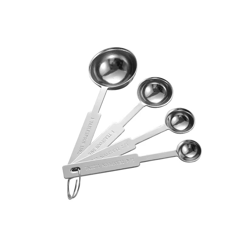 Food grade stainless steel measuring spoon four-piece set of 4-piece set with scale coffee spoon baking measuring gadget cross-border