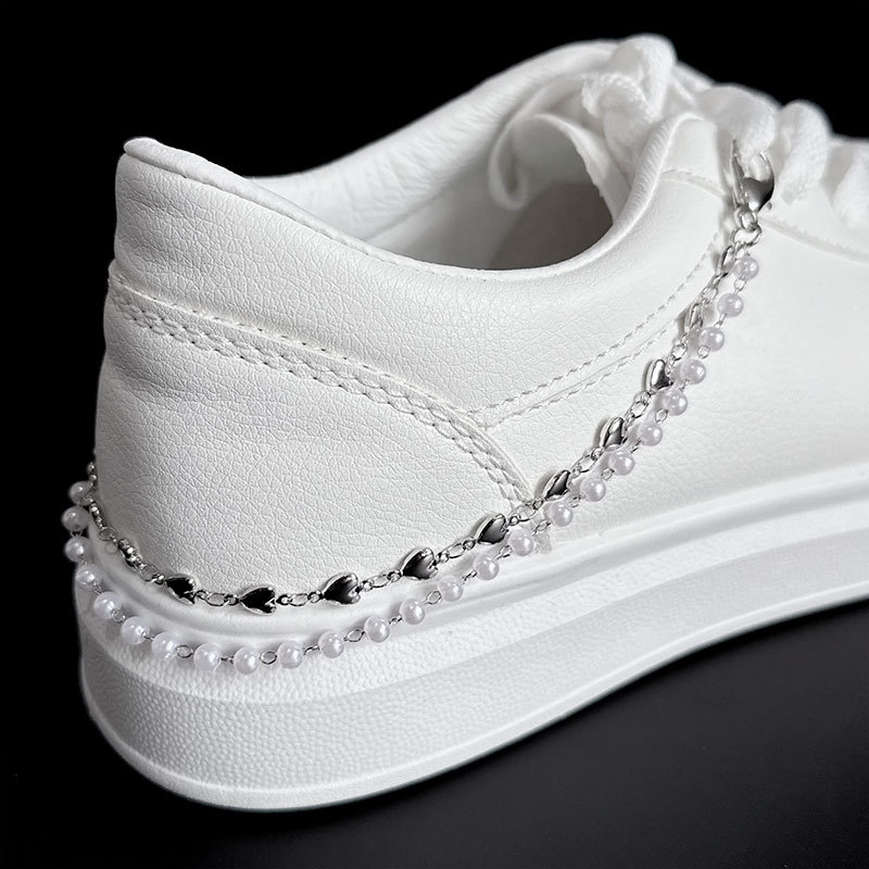 Personalized All-match Stars Love Pearl Double Layer Shoe Chain Punk Hip-hop Trendy Accessories Cross-border Hot-selling Accessories New