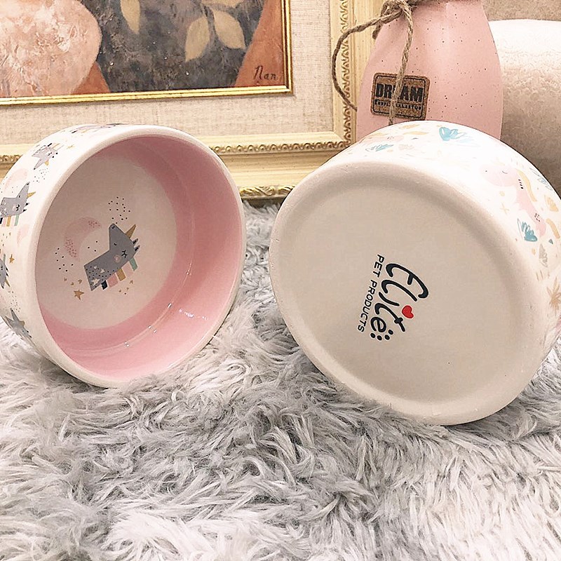 New pet ceramic bowl unicorn printing cartoon dog bowl cat bowl dog bowl Universal easy to clean spot wholesale