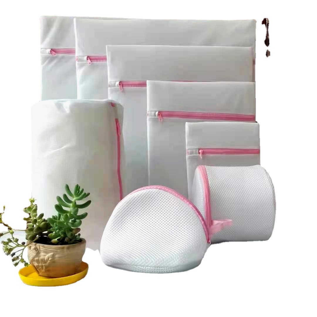 pink-fine-mesh-eight-piece-laundry-set-for-home-use-specialized-washing-machine-laundry-bag-care-bag-storage-tool