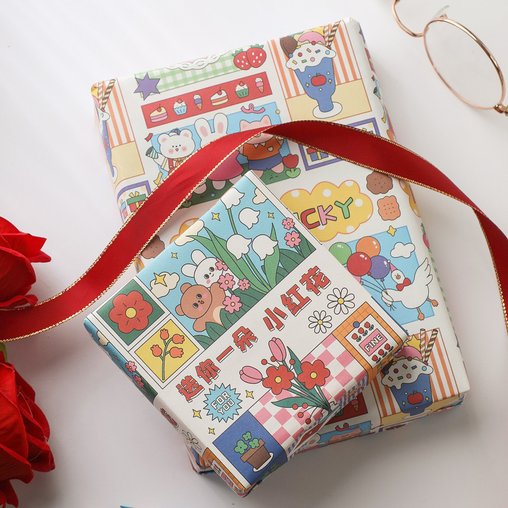 Meow Creative Cartoon Gift Wrapping Paper Cute Bookskin Paper Instagram Style Birthday Valentine's Day Gift Wrapping Paper