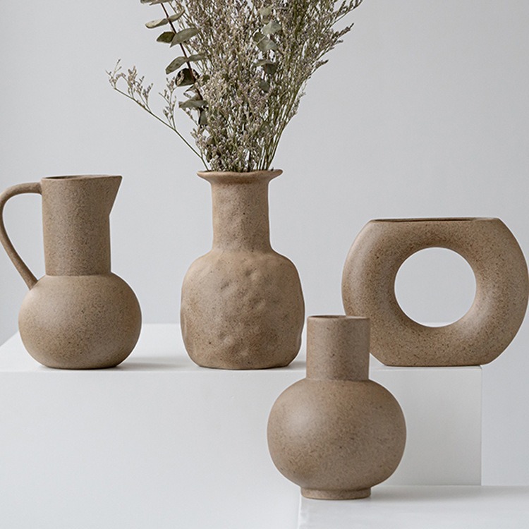 Moodisen Japanese Style Rough Ceramic Garden Vase Indoor and Outdoor Decorative Brown Irregular Craft Ornament Flower Pot