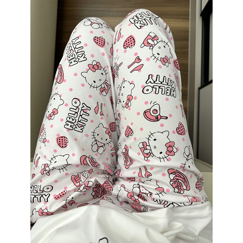 Hello Kitty Walking Pants Women's Summer Thin Wide Leg Pants Casual Home Pants Pajama Pants Women's Pants Anti-mosquito Air Conditioning Pants
