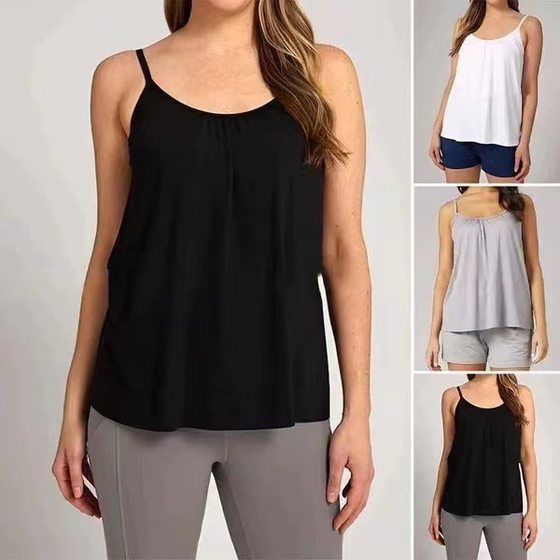 Cross-border plus size Underwear Yoga Exercise T Belt Chest Pad No Steel Ring Cup One-piece Outer Wear Base Camisole Vest for Women