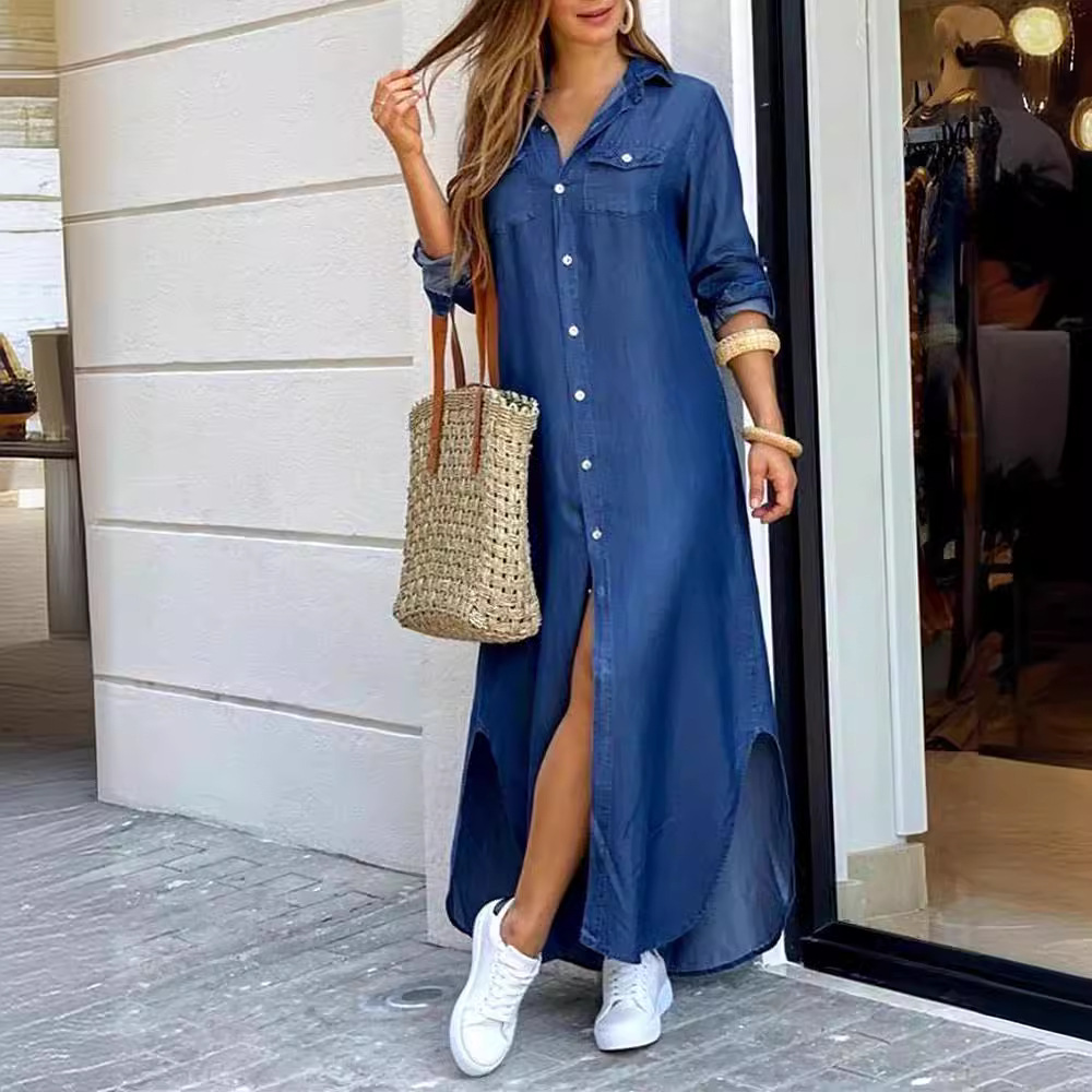 2024eBay AliExpress autumn new fashion long sleeve shirt dress long dress S-5XL a large number of in stock