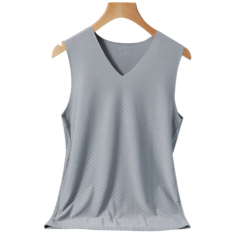 Four Seasons Ice Silk Casual Vest Men's Wide Shoulder V-Neck Slim-Fit Sports High Elastic Summer Mesh Men's Vest