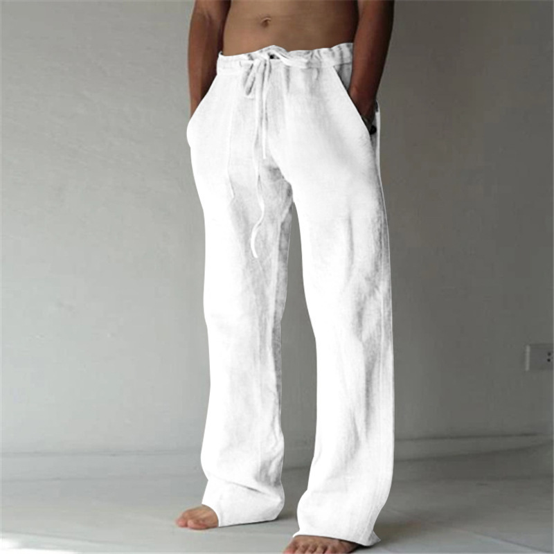 2021ebay AliExpress wish hot new men's trousers hemp casual solid color thin linen men's pants spot