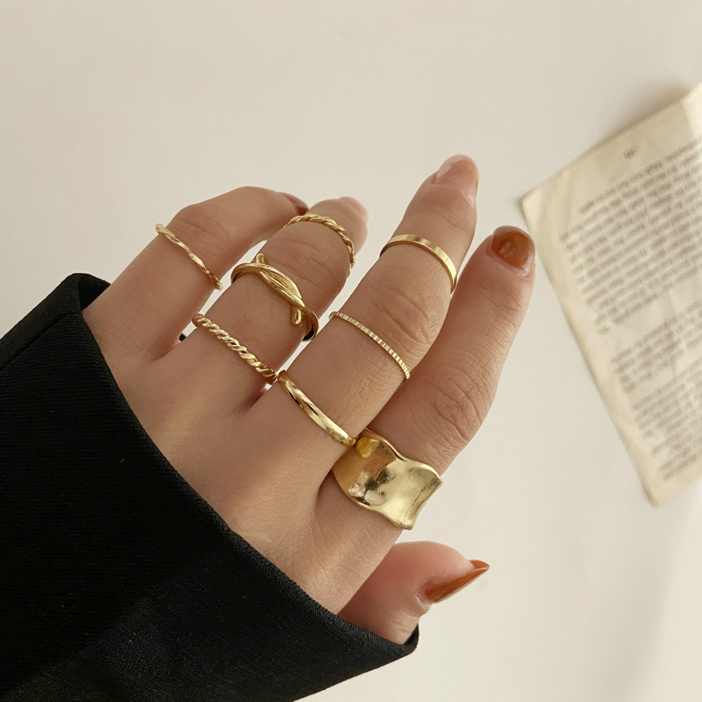 new irregular alloy ring creative simple cold style personalized ring suit 8-piece set_voghion.com