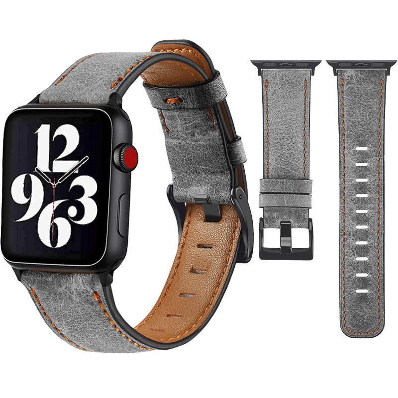 Applicable to Apple Watch 5/6/se/7 Strap Cross-border New Explosions Retro First Layer Cowhide iWatch Leather Strap