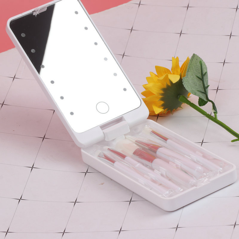 Led Makeup Mirror with Brush Foldable Rotating Beauty Makeup Dressing Mirror Light Storage Travel Makeup Mirror with Light Mirror