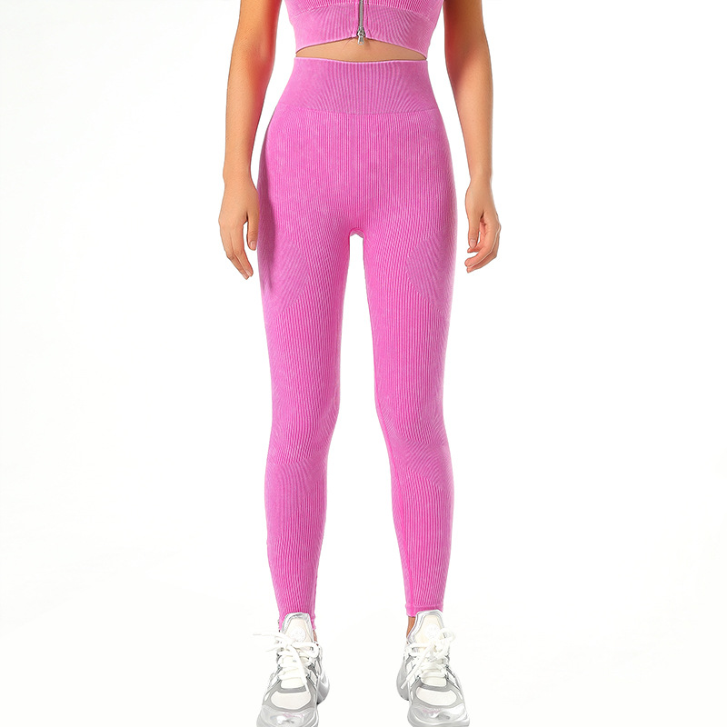 European and American Threaded Tight Hip Fitness Suit Sports Pants Hip Lifting Fitness High Waist Peach Hip Seamless Yoga Pants for Women