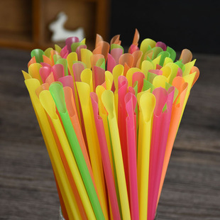 Factory direct disposable pearl milk tea straw milkshake smoothie cold drink spoon type straw color straw wholesale