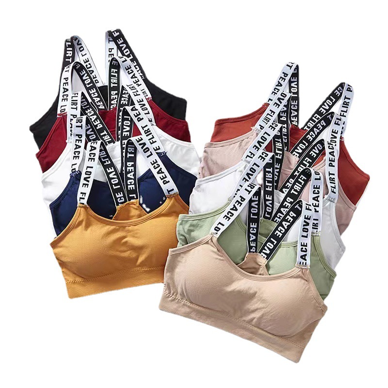 Women's Underwear Women's Beautiful Back English Letters Shoulder Strap Tube-wrap Chest Yoga Outer Wear Sports Bra Cross-border without Steel Ring