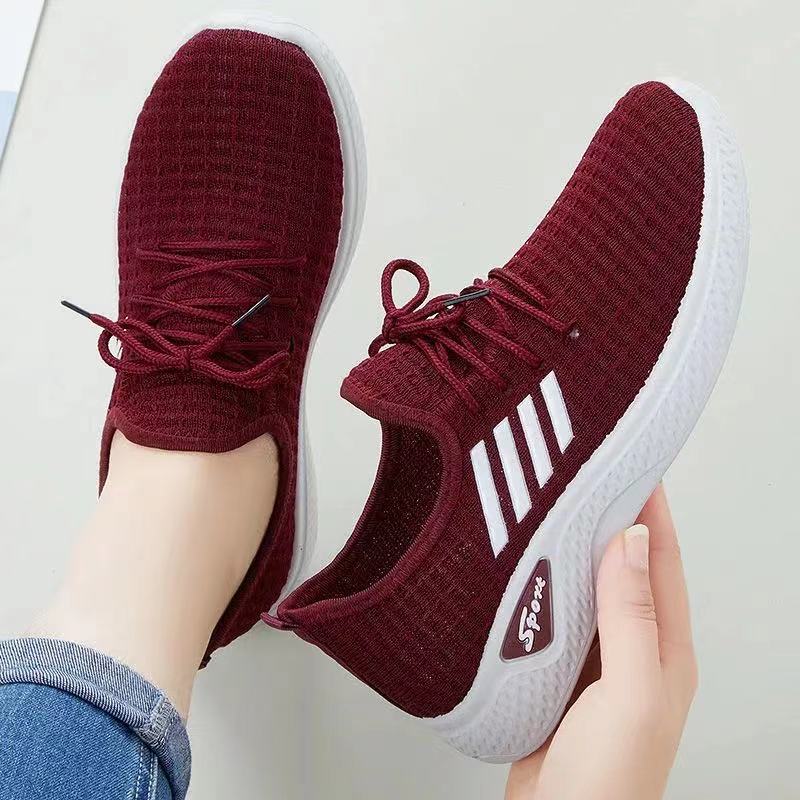 Spring, Summer and Autumn New Soft-soled Casual Sneakers Women's Fly-woven Shoes Breathable Hollow-out Mum Shoes Korean-style Mesh Shoes