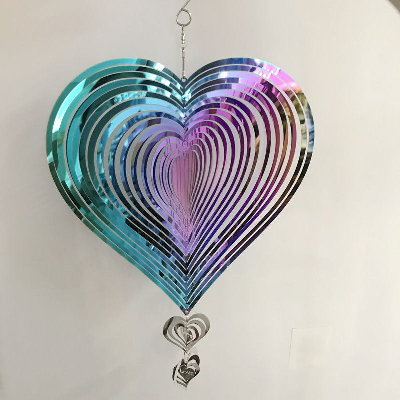 Metal 3D heart-shaped rotating wind chime wind cross-border e-commerce crafts suppliers color stainless steel love gifts