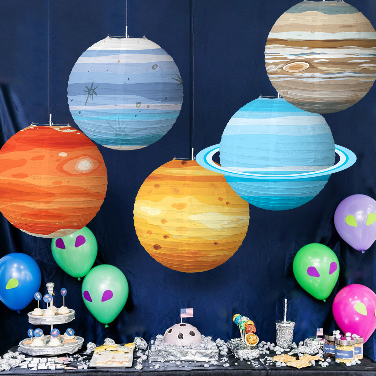 Creative Planet paper lantern Diy handmade round lantern foldable children's birthday starry sky theme party ornaments