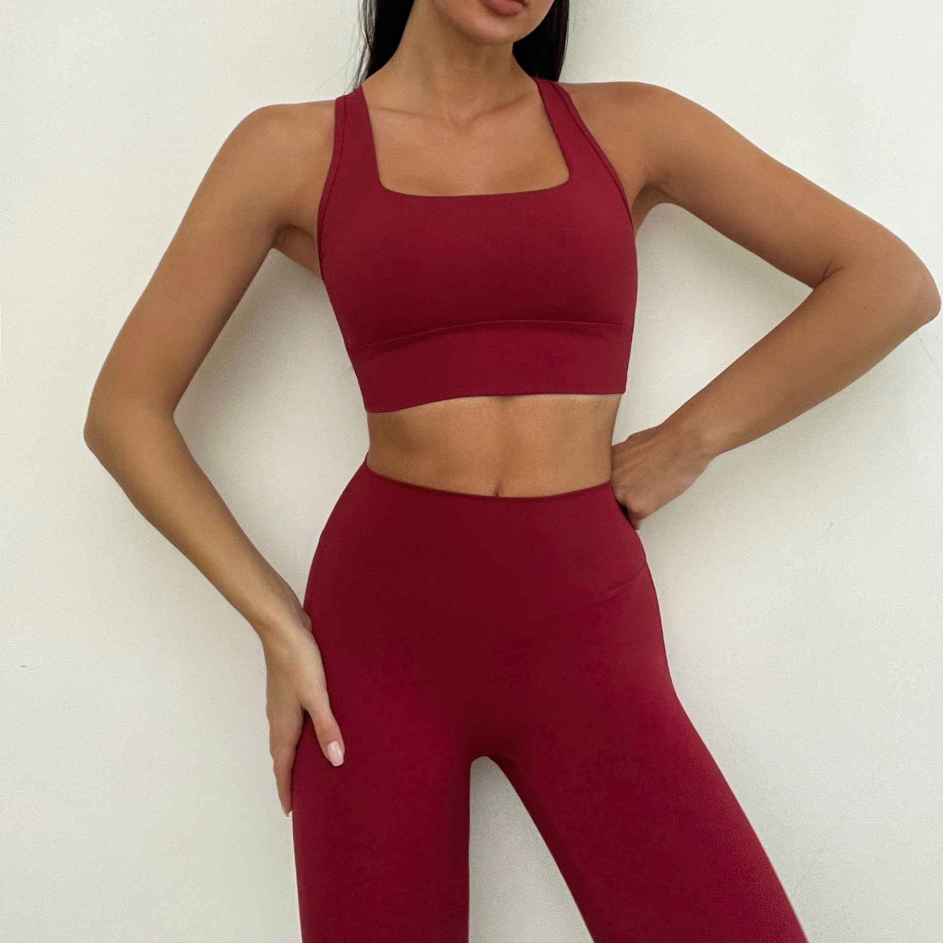 European and American hot selling yoga wear twist back sports bra high waist nude peach butt yoga pants for women