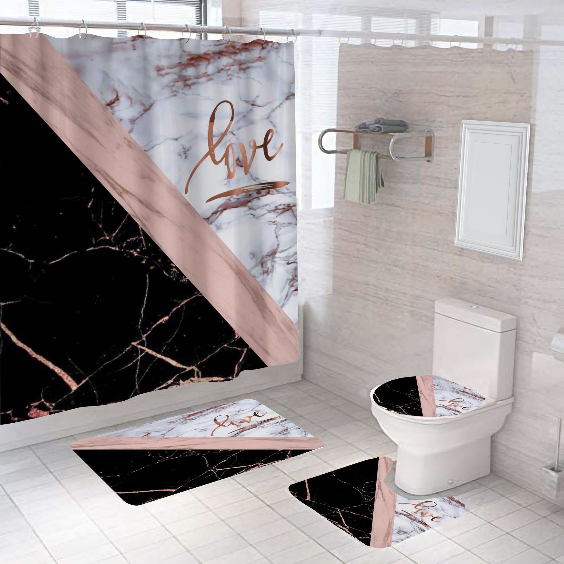 Marble shower curtain bathroom curtain bathroom curtain cross-border shower curtain digital printing factory direct supply