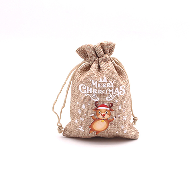 Cross-border direct supply Christmas imitation linen gift bag small gift candy packaging bag apple drawstring girdle storage bag