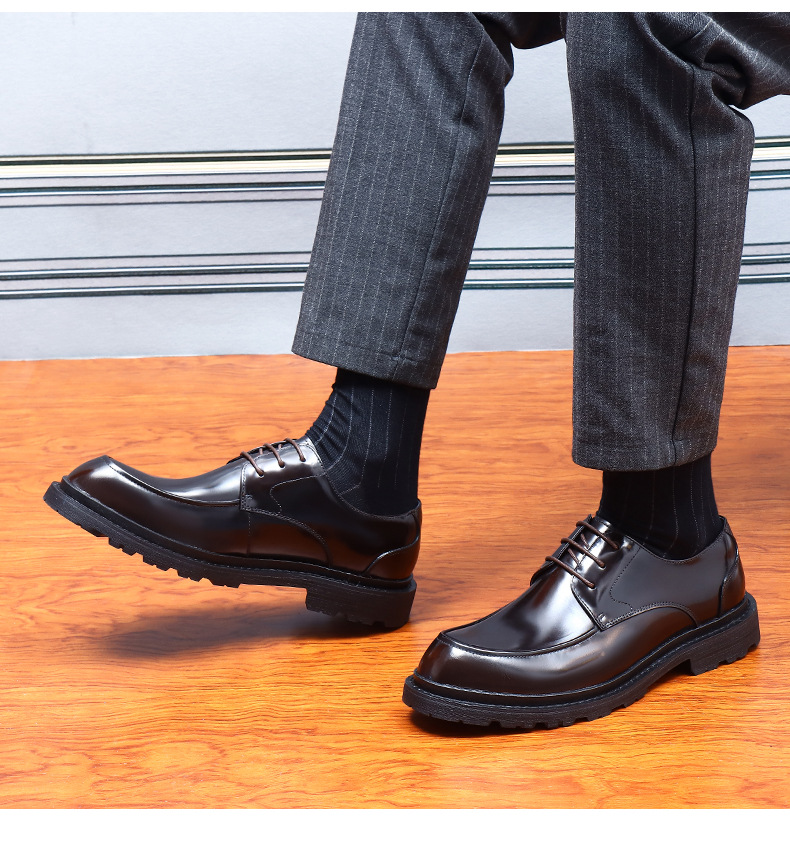 Internet Beliebte Business Lederschuhe Herren Formelle Leder Runde Zehen Lässig Helles Leder Braun Dicke Sohle Erhöhte Big Toe Derby Schuhe_voghion.com