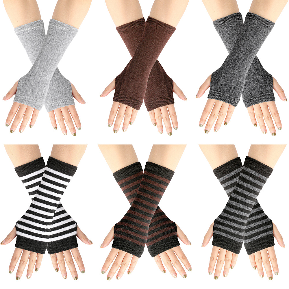 Cross-border Knitted Finger-leaking Gloves cospla Anime Striped Finger-wearing Wrist Sleeve Children's Finger-exposed Arm Sleeve Thin