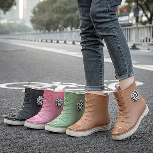 Rain Shoes Women's Water Boots Warm Velvet Waterproof Shoes Women's Rain Shoes Women's Rain Boots Rubber Shoes Single Shoes Students Middle and Low Boots Car Washing