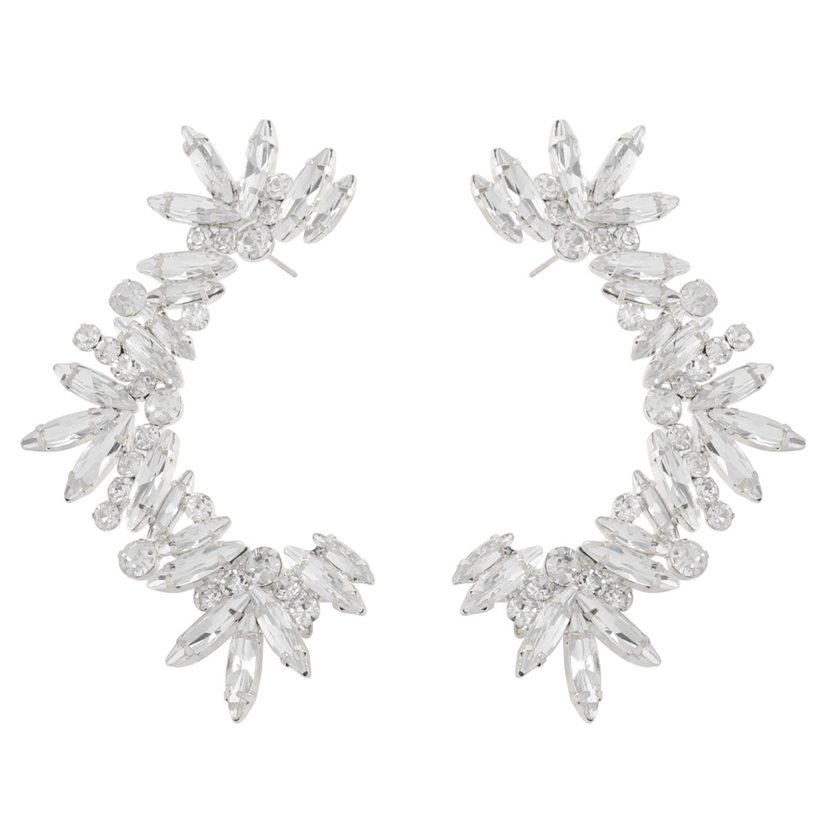 Cross-border New Shiny Diamond Earrings Women's European and American Fashion Luxury Bride's Personalized Non-perforated Rhinestone Ear Clip Jewelry