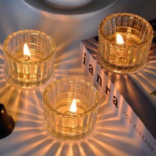 Wholesale Transparent Glass Candle Jar Aromatherapy Candlestick Cup Bedroom Aromatherapy Candle Cup Vertical Grain Candle Aroma Cup