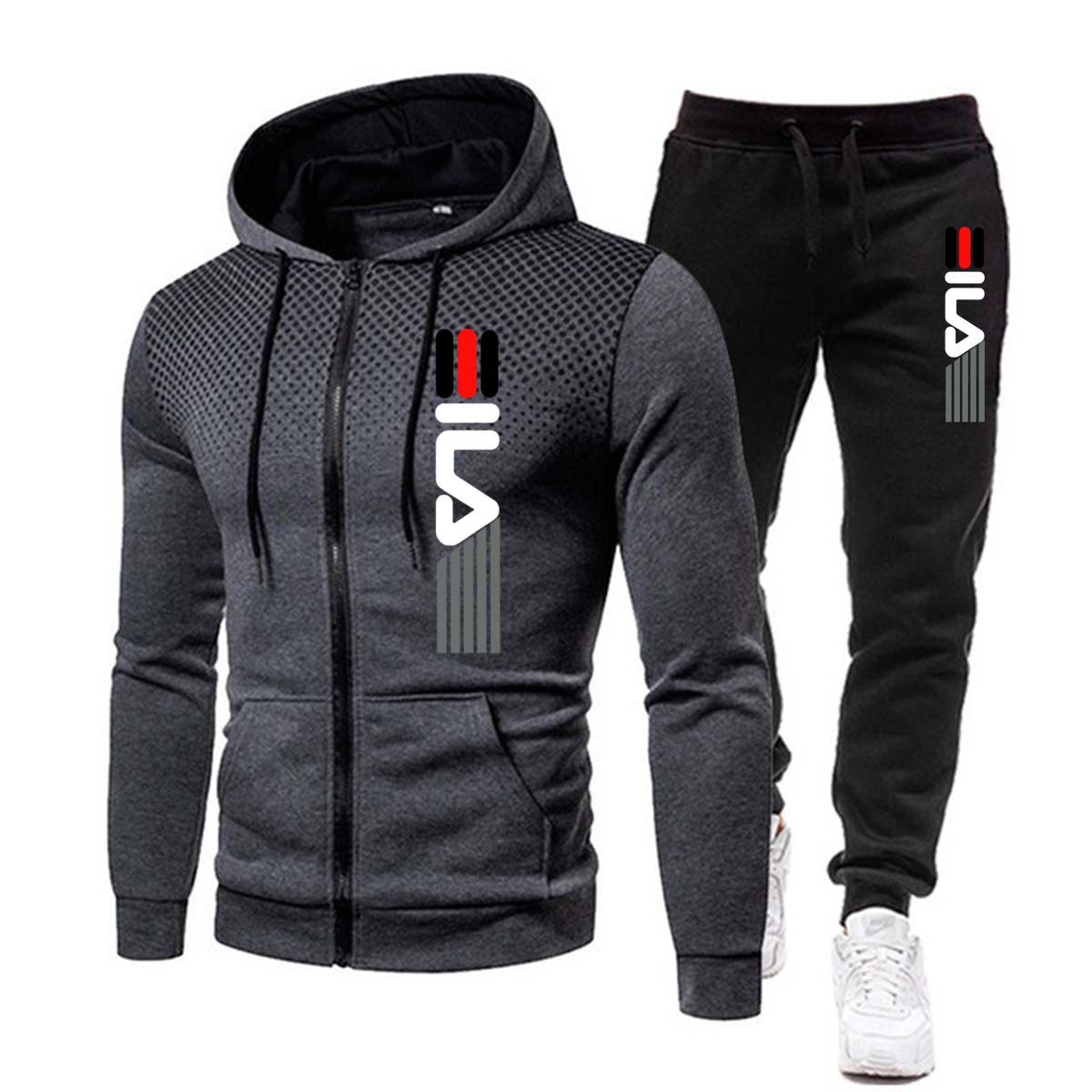 2024 New Autumn and Winter New European and American Fleece Sweats Men's Casual Wave Point Zipper Sports Hat Set