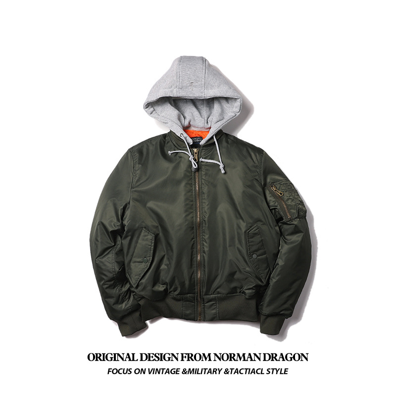 Norman Longmei workwear winter hooded pilot jacket oversized men's cotton-padded coat non-ironing student coat